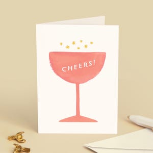 Carte de vœux « CHEERS! » Fête, anniversaire, mariage, fiançailles, félicitations - Illustration champagne rosé, cocktail, apéro, vin