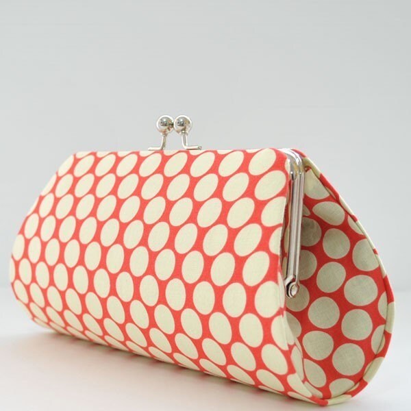 Full Moon Polka Dot in Cherry by Amy Butler..Large Clutch Purse