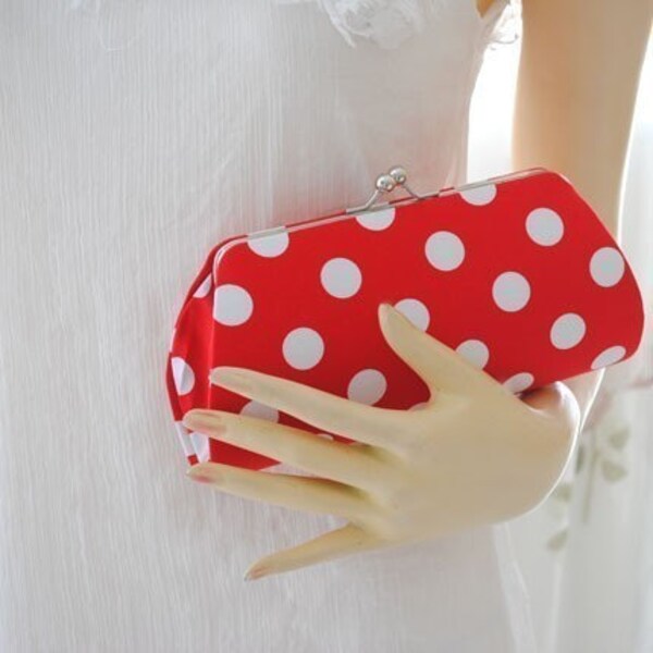 Quarter Dot in Red..Large Clutch Purse