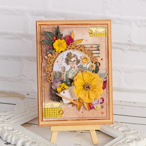 Kaart voor een vrouw op haar verjaardag Moederdag | Dag van de Leraar |  Handgemaakte bloemen