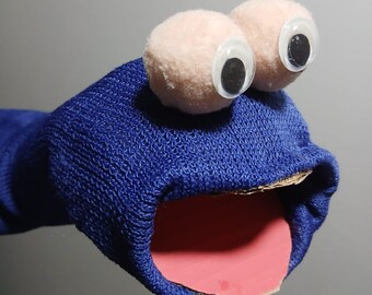 Blue Sock Hand Puppet with Googly Eyes Funny Monster Kids Storytelling