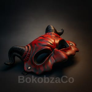 Djävulshornmask i PU-läder, halvmask för Halloweenfest, cosplay-kostymtillbehör, gotisk fårmask med horn, rekvisita