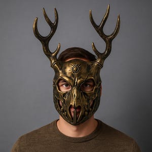 Masque de cerf en bois de cerf - Masque de costume de renne intégral pour Halloween, mascarade, cosplay, carnaval, fête ou événements sur le thème de la forêt.