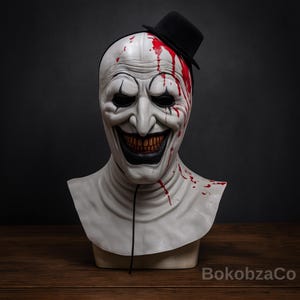 Psycho Clown Mask for Adults, Evil Joker Latex Face Cover, Creepy Halloween Costume Prop, Horror Party Cosplay Demon Mask One Size