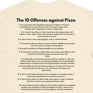 10 Offenses Against Pizza T-Shirt | Funny Devotee Humor Tee | Vaishnava Joke Shirt | Krishna Clothing | Bhakti Meme Shirt