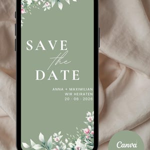 Save the Date Hochzeitskarte - Florales Design - Canva Vorlage zum Individualisieren