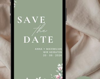 Save the Date Wedding Card - Floral Design - Canva Template for Customization