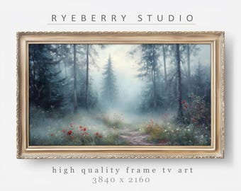 Misty Trees Frame TV Art Dark Moody Fine Art Forest Landscape Illustration Foggy Vintage Oil Painting Smart TV Screensaver Digital Download