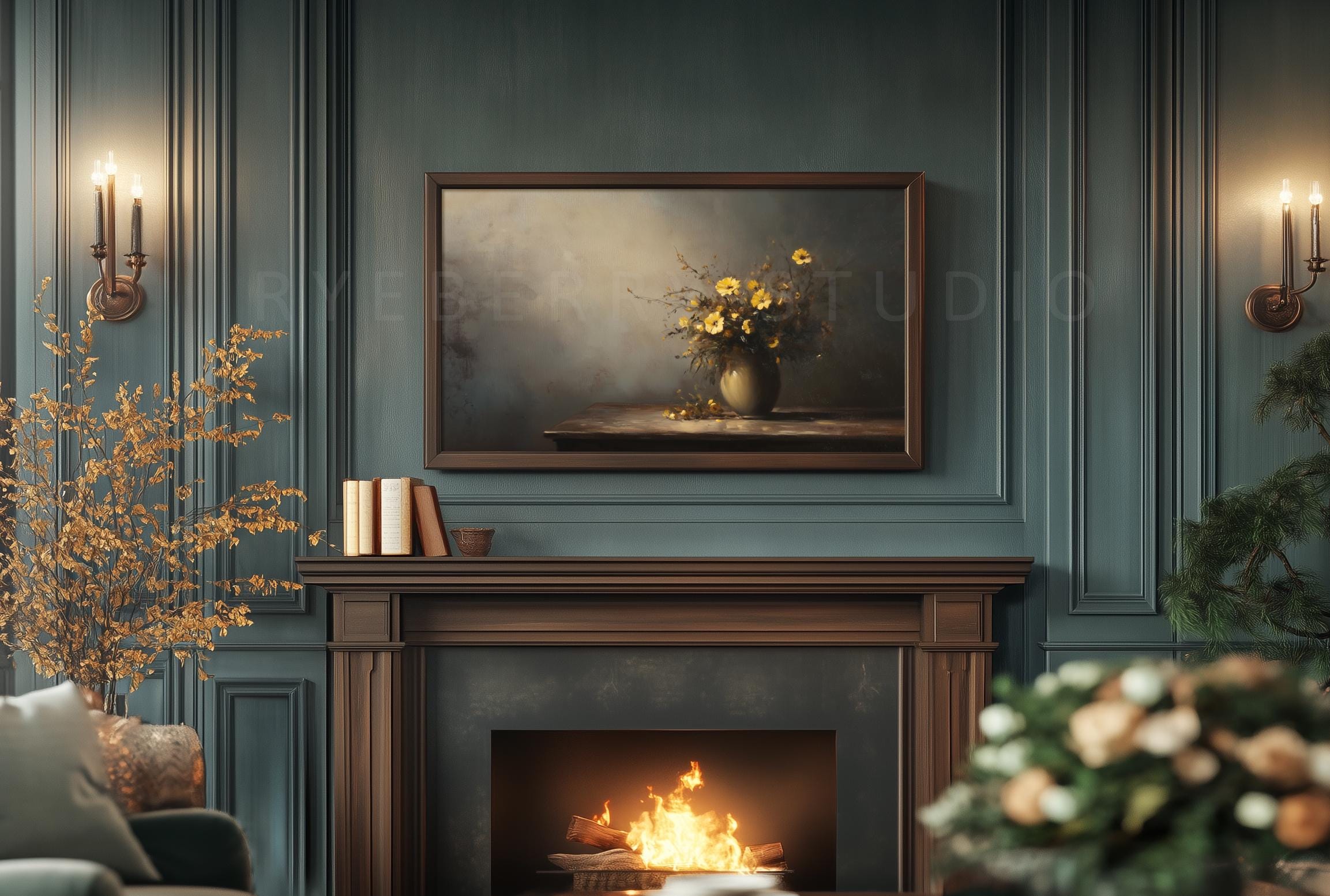 Flower Vase Frame TV Art Dark Moody Wildflower Fine Art Still Life ...