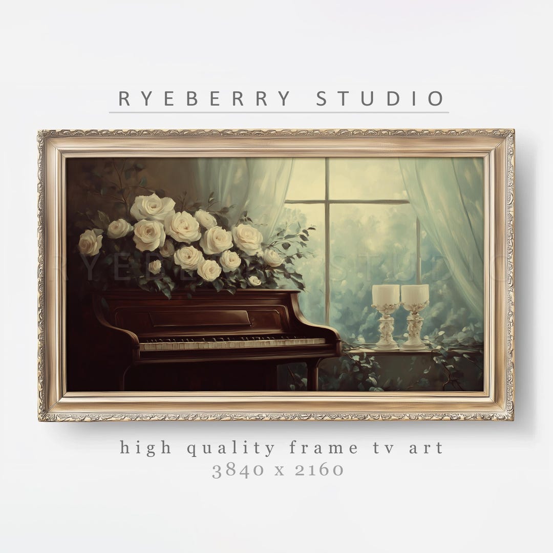 Piano and Roses Frame TV Art Dark Moody Fine Art Bridal Wedding Floral ...
