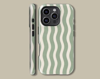 Custodia per telefono a strisce ondulate per iPhone 16 15 14 13 12 Pro Max Mini, custodia protettiva verde salvia per Samsung Galaxy S20 S21 S22 S23 S24 S25 Ultra