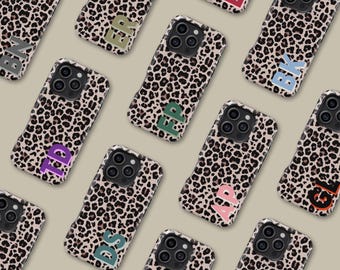 Custom Monogram Leopard Phone Case for iPhone 16 15 14 13 12 Pro Max Plus, Personalized Protective Cover for Samsung Galaxy S23 S24 S25