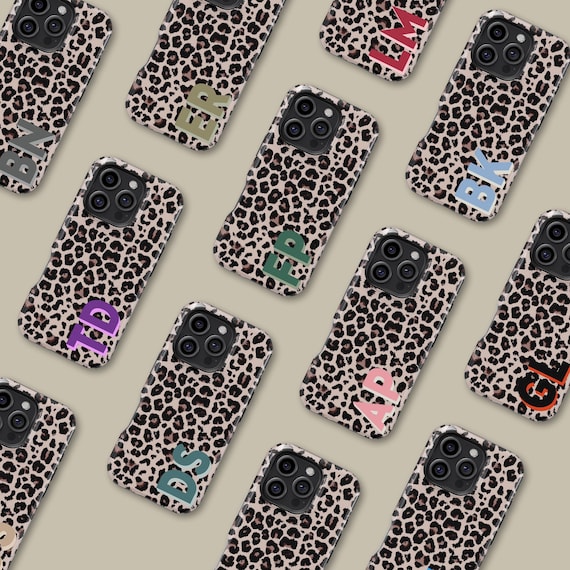 Custom Monogram Leopard Phone Case for iPhone 18 17 16 15 14 13 Pro Max Plus, Personalized Protective Cover for Samsung Galaxy S24 S25 S26