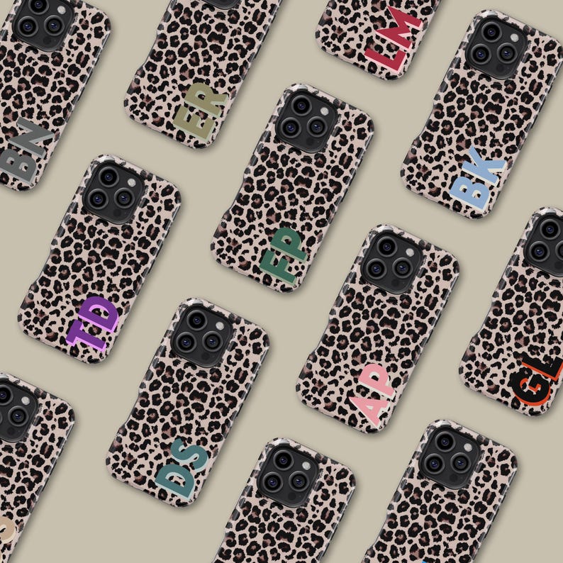 Custom Monogram Leopard Phone Case for iPhone 18 17 16 15 14 13 Pro Max Plus, Personalized Protective Cover for Samsung Galaxy S24 S25 S26 image 1
