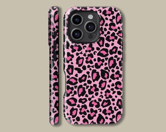 Rosa leopardmönster-skal till iPhone 16 15 14 13 12 11 Pro Max, flickigt leopardmönster-skyddsfodral till Samsung Galaxy S20 S21