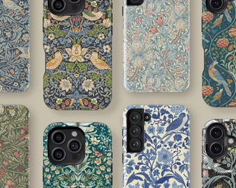 William Morris Inspired Phone Case for iPhone 17 16 15 14 13 12 11 Mini Pro Max, Vintage Pattern Protective Cover for Samsung Galaxy S24 S25