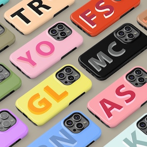 Gepersonaliseerde grote initialen telefoonhoesje voor iPhone 16 15 14 13 12 11 Pro Max, aangepaste monogram beschermhoes voor Samsung Galaxy S23 S24 S25