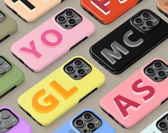 Personalised Large Initial Phone Case for iPhone 16 15 14 13 12 11 Pro Max, Custom Monogram Protective Cover for Samsung Galaxy S23 S24 S25