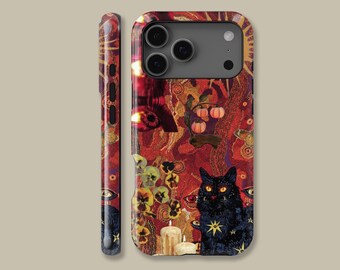 Mystical Witchy Black Cat Design MagSafe Cover for iPhone 17 16 15 14 13 12 11 Pro Max, Witchy Aesthetic Cover for Samsung S23 S24 S25 Ultra