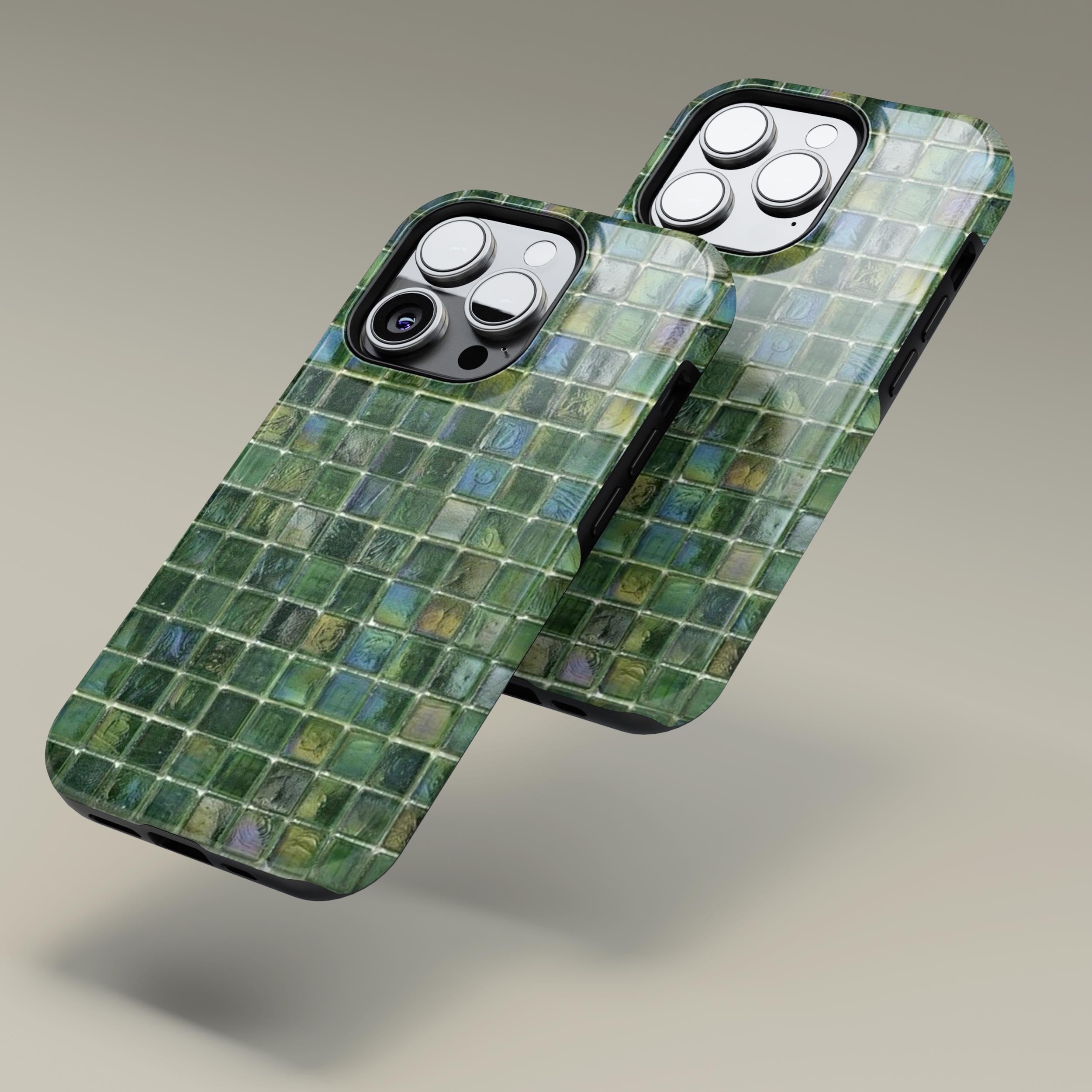 Tile Phone Case Green Toned Glass Mosaic Tiles Phone Case for iPhone 17 16, Samsung ...