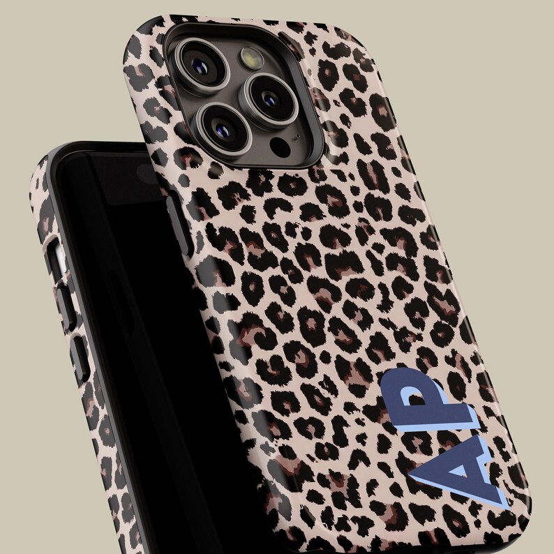 Custom Monogram Leopard Phone Case for iPhone 18 17 16 15 14 13 Pro Max Plus, Personalized Protective Cover for Samsung Galaxy S24 S25 S26 image 3
