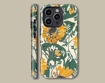 Sunflower Floral Phone Magsafe Case for iPhone 16 15 14 13 12 Mini Pro Max Plus, Boho Floral Protective Cover for Samsung Galaxy S23 S24 S25