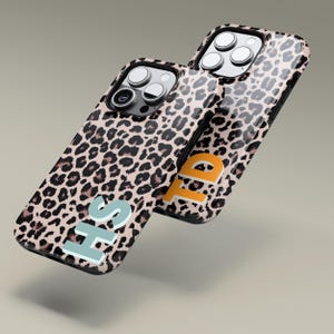 Custom Monogram Leopard Phone Case for iPhone 18 17 16 15 14 13 Pro Max Plus, Personalized Protective Cover for Samsung Galaxy S24 S25 S26 image 2