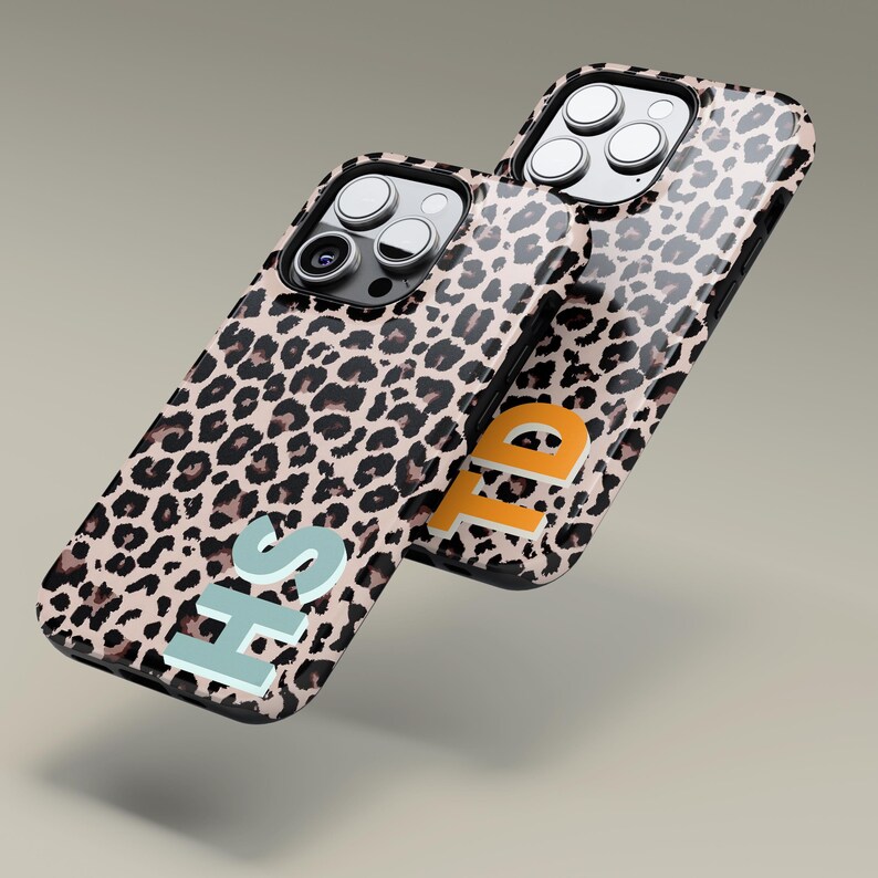 Custom Monogram Leopard Phone Case for iPhone 18 17 16 15 14 13 Pro Max Plus, Personalized Protective Cover for Samsung Galaxy S24 S25 S26 image 2