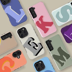 Minimalist initials Customizable Phone Case for iPhone 16 15 14 13 12 11 Pro Max, Large Initial Protective Cover for Samsung S22 S23 S24 S25