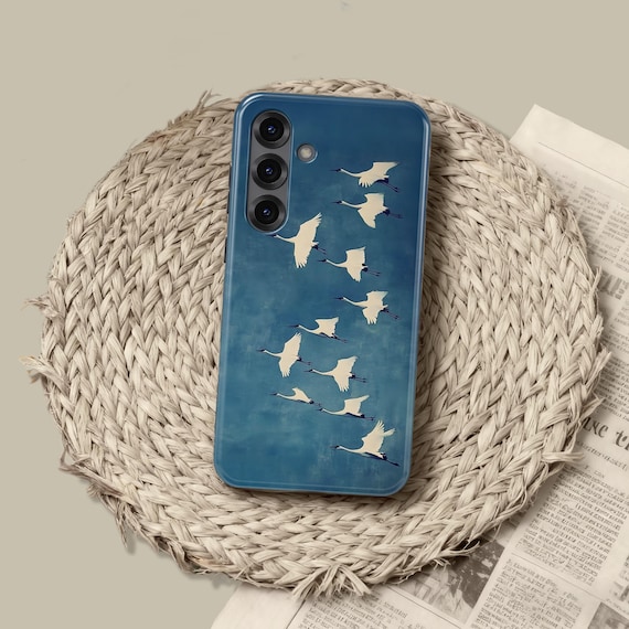 Minimalist Bird Design MagSafe Cover for iPhone 17 16 15 14 13 12 Mini 11 Pro Max, Snow Crane Cover for Samsung S23 S24 S25 FE S26 Ultra