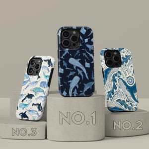 Blue Watercolor Shark Phone Case for iPhone 16 15 14 13 Pro Max, Ocean Animal Whale Shark Protective Cover for Samsung Galaxy S23 S24 S25