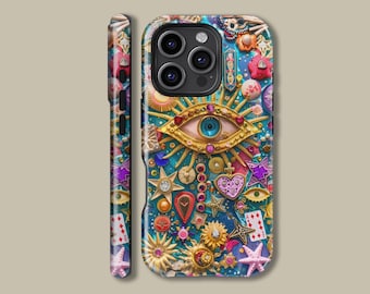 Boho-oogpatroon telefoonhoesje voor iPhone 16 15 14 13 12 Pro Max, vintage oogsieraden beschermhoes voor Samsung Galaxy S23 S24 S25 hoesje