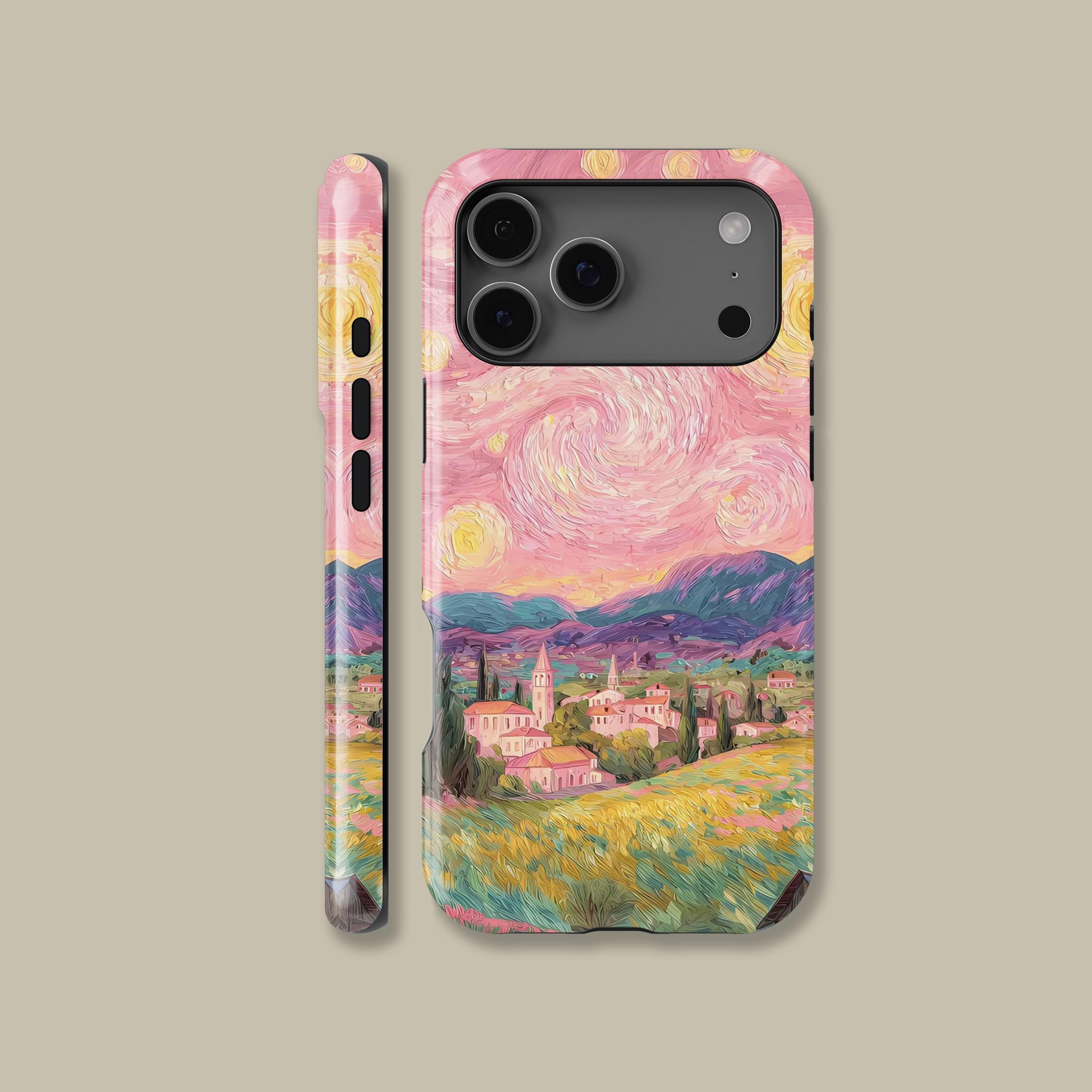 Oil Painting Style Pink Landscape Phone Case for iPhone 17 16 15