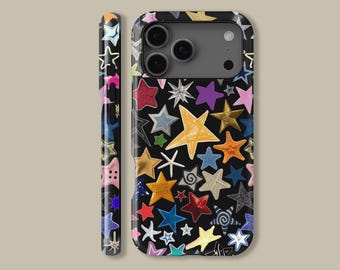 Colorful Star Collage Design Phone Case for iPhone 16 15 14 13 12 Pro Max Mini, Stars Protective Cover for Samsung Galaxy S20 FE S25 Ultra