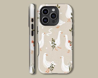 Cute Goose And Flower Phone Case for iPhone 16 15 14 13 12 11 Pro Plus Max, Goose Protective Cover for Samsung Galaxy S22 S23 S24 S25 Ultra