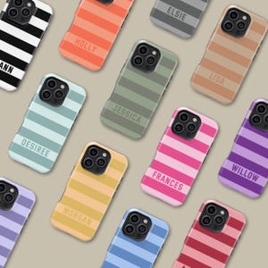 Gepersonaliseerde monogram telefoonhoesje voor iPhone 16 15 14 13 12 11 Pro Max Mini Plus, gestreepte beschermhoes voor Samsung Galaxy S22 S23 S24 S25