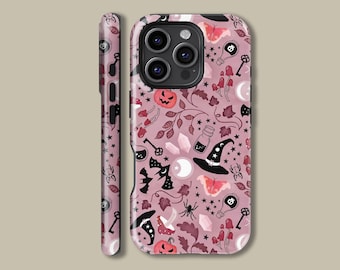 Witchy Halloween Pattern Phone Case for iPhone 16 15 14 13 12 11 Pro Max, Witchcraft Pattern Protective Cover for Samsung Galaxy S23 S24 S25