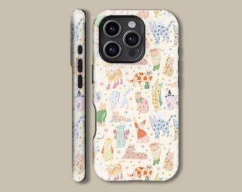 Cute Cat Design Phone Cover for iPhone 17 16 15 14 13 12 11 Pro Max MagSafe Case, Cat collage Protective Cover for Samsung S23 S24 S25 Ultra