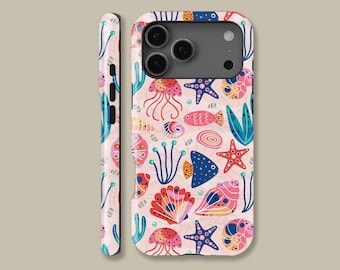 Cartoon Ocean Creature Phone Case for iPhone 17 16 15 14 13 12 Pro Max, Fish Starfish Protective Cover for Samsung Galaxy S20 FE S25 Ultra