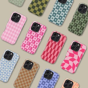 Schachbrett Custom Farbe Handytasche für iPhone 16 15 14 13 12 11 Pro Max, Retro Schutzhülle für Samsung Galaxy S23 S24 S25 kariert