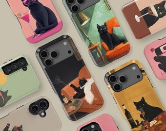Custodia per telefono con design di gatto divertente per iPhone 17 16 15 14 13 12 11 Pro Mini Max, custodia protettiva per gatto amante dei gatti per Samsung S25 S24 S23 Ultra