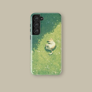 Cat On The Grass Phone Case for iPhone 16 15 14 13 12 11 Pro Max Plus Magsafe , Green Protective Cover for Samsung Galaxy S23 S24 S25 Ultra
