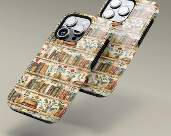Bookshelf Pattern Phone Case for iPhone 16 15 14 13 12 11 Pro Max Plus , Bookish Protective Cover for Samsung Galaxy S23 S24 S25