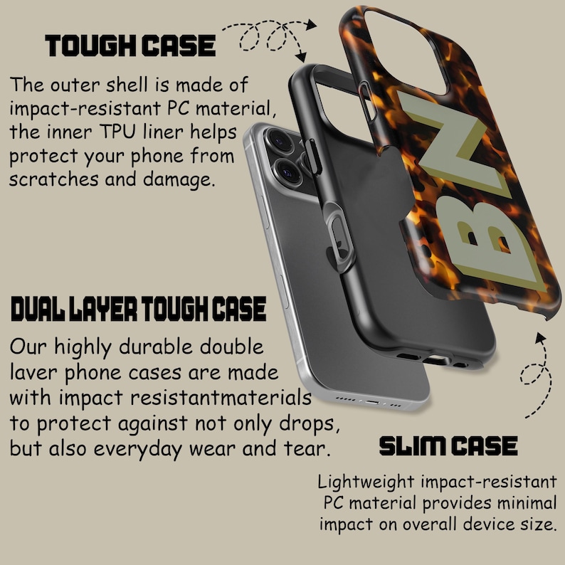 Puede incluir: Una funda para tel&eacute;fono con un dise&ntilde;o de doble capa. La capa exterior est&aacute; hecha de material de PC resistente a los impactos, y la capa interior est&aacute; hecha de TPU. La funda se muestra en un patr&oacute;n de caparaz&oacute;n de tortuga con las letras "BN" en un color marr&oacute;n claro.