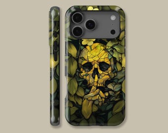 Gothic Skull Floral Art Design MagSafe Phone Case for iPhone 17 16 15 14 13 Pro Max, Green Protective Cover for Samsung Galaxy S24 S25 Ultra