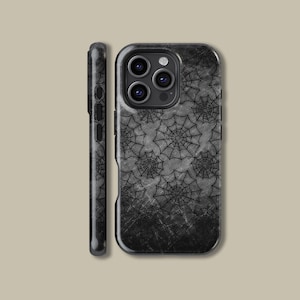 Black Spider Web Textured Phone Case for iPhone 16 15 14 13 12 11 Pro Max MagSafe, Black Protective Cover for Samsung Galaxy S23 S24 S25