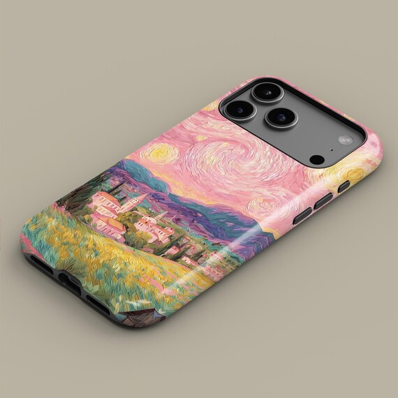 Oil Painting Style Pink Landscape Phone Case for iPhone 17 16 15