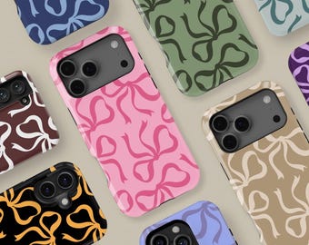 Gepersonaliseerde kleuren strikken telefoonhoesje voor iPhone 17 16 15 14 13 12 11 Pro Max Mini Plus, lintbeschermhoes voor Samsung Galaxy S24 S25