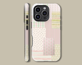 Patchwork Quilt Floral Phone Magsafe Case for iPhone 16 15 14 13 Pro Max, Aesthetic Collage Protective Cover for Samsung Galaxy S23 S24 S25