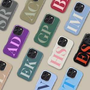 Gepersonaliseerde initialen telefoonhoesje voor iPhone 16 15 14 13 12 11 Pro Max Mini Plus, naambeschermhoes voor Samsung Galaxy S22 S23 S24 S25
